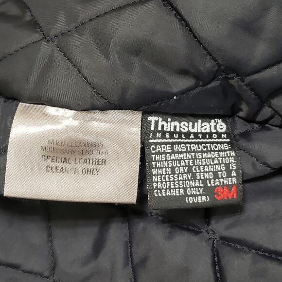 Vtg 80s Wilsons Leather Thinsulate Insulated Quilt Lined Hooded Coat Black Sz L - Picture 8 of 16